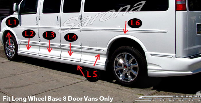 Custom Chevy Express Van  Long Wheel Base Side Skirts (2003 - 2025) - $2590.00 (Part #CH-013-SS)